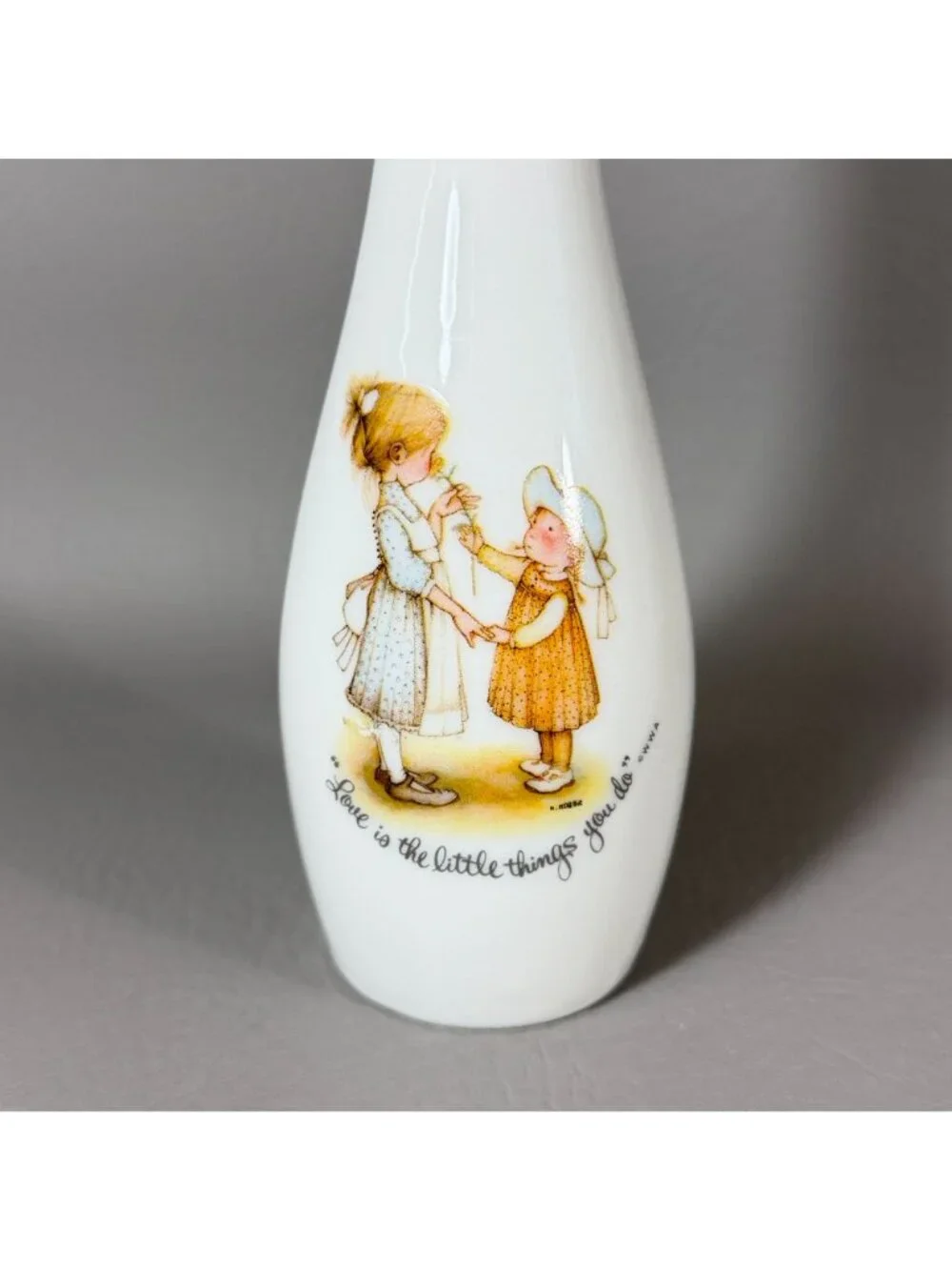 Vintage 1973 Holly Hobbie Porcelain Bud Vase Love Is The Little Things Japan